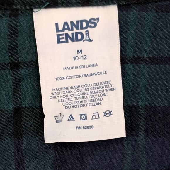 Lands' End classic blue green flannel nightgown pullover plaid side Medium 10/12 - Picture 6 of 9